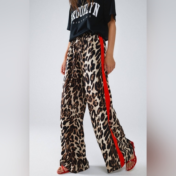 Pants - Leopard Straight Pants With Red Stripes